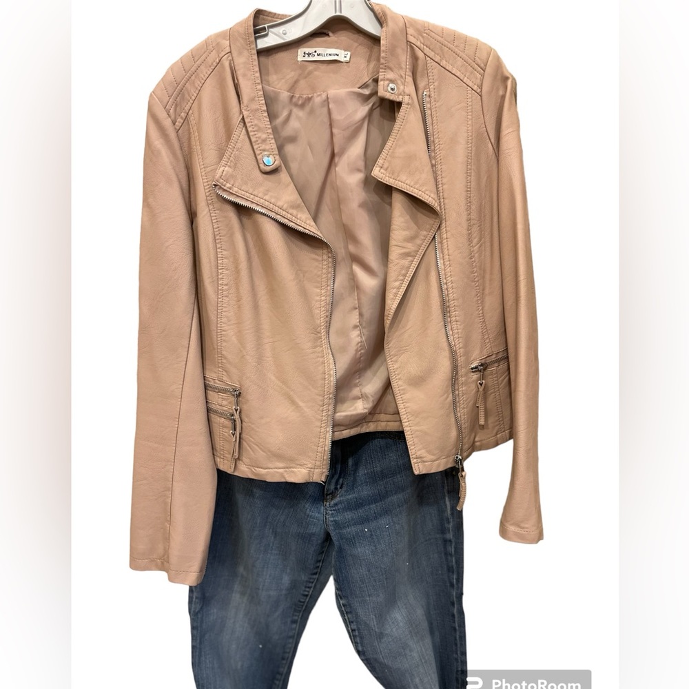 Faux leather jacket. Blush color. Size is XL in Europe (Not American sizing)